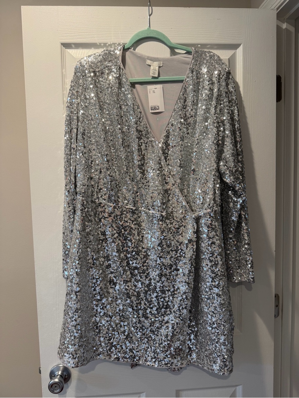 NWT H&M Silver Sequin Wrap Mini Dress